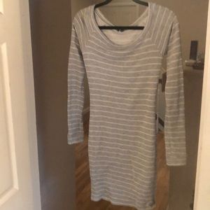 Grey and White Striped Sweatshirt Dress